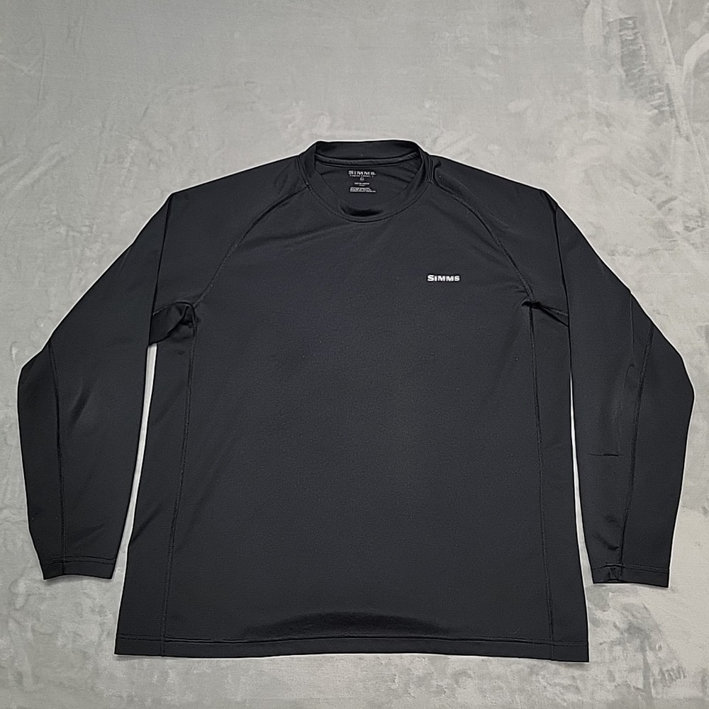 Simms Shirt Men XXL Black SolarFlex Long Sleeve Performance Fish Sun Protection